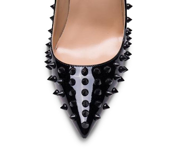 Make a statement in Spikes Pink Sole High Heel Pumps! These stylish and sexy shoes feature a bold pink sole, spikes for added flair, and a comfortable heel height. Whether you're dressing up for a night out or a day at the office, these shoes will make you stand out from the crowd. Genuine leather upper and insole; rubber outsole Point toe Spikes all over the shoes Pink sole 4" heel (10 cm, approximately) Narrow Shoes, Black Pumps Heels, Shoes Pink, Red Sole, Comfortable Heels, Pointed Toe Shoes, Stiletto Pumps, High Heels Stilettos, Valentino Studs