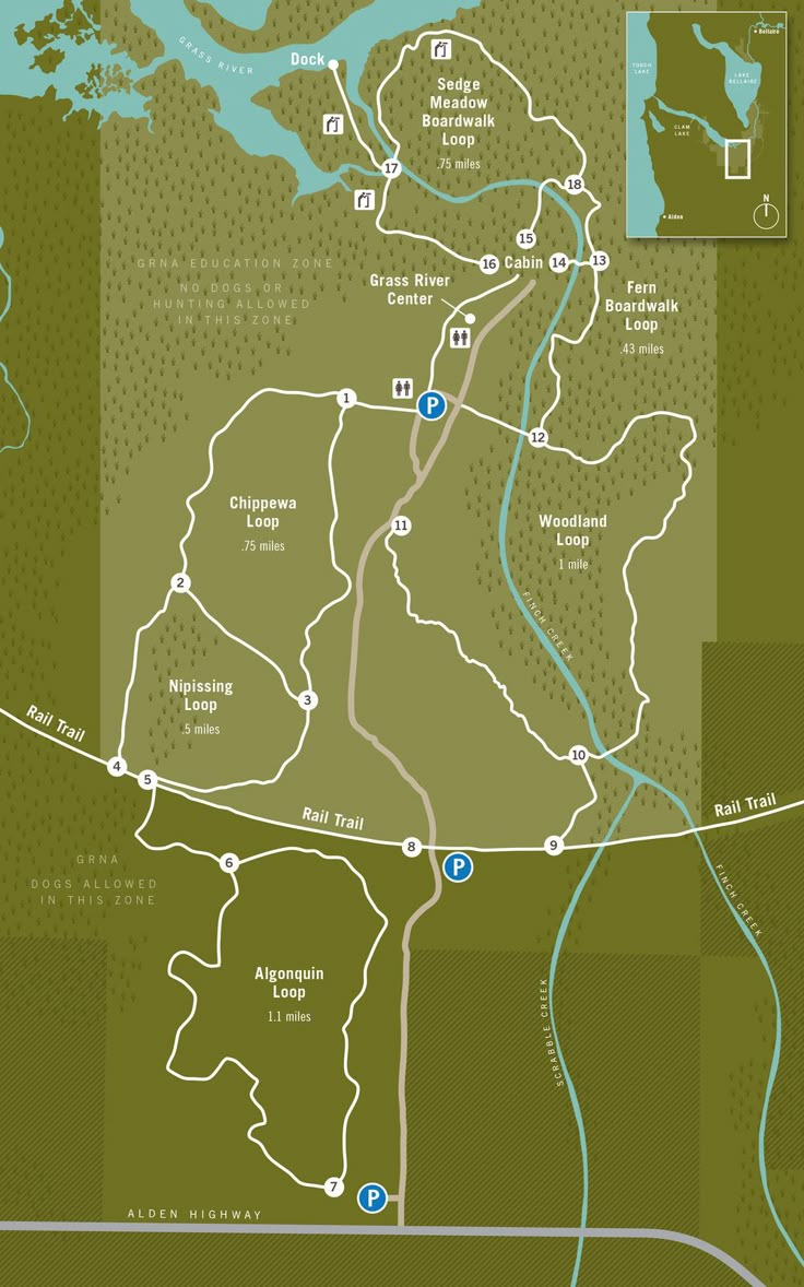 a map showing the location of several trails