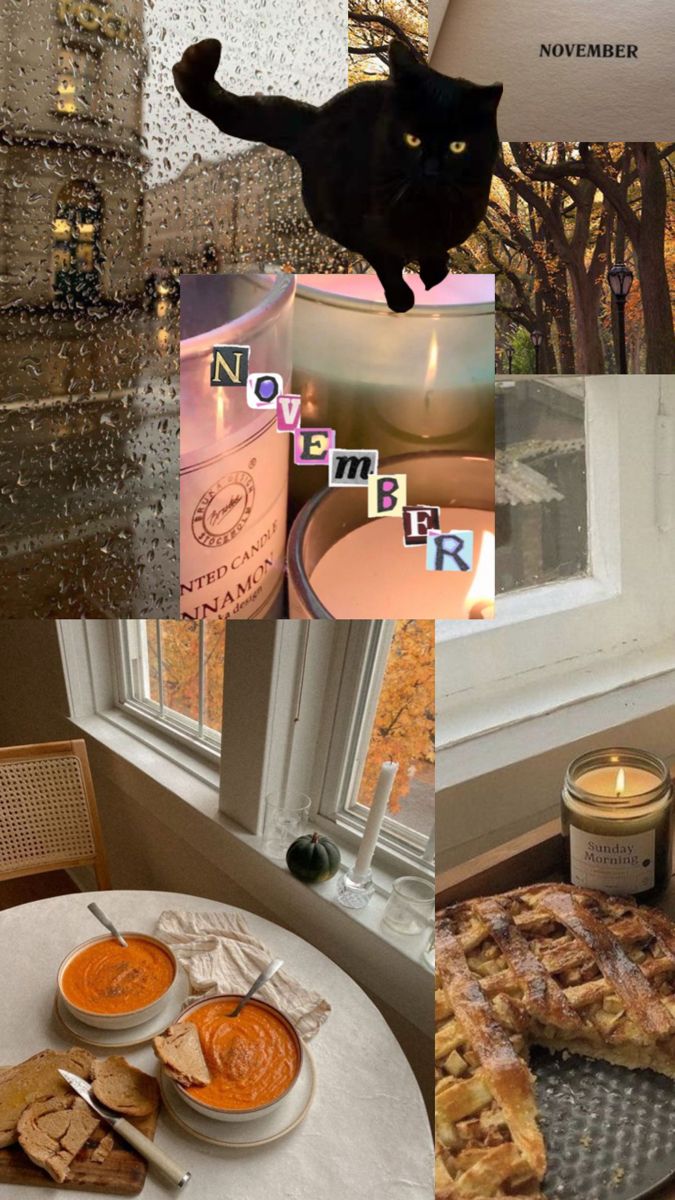 a collage of pictures with food and drinks on it including pies, cheesecakes, coffee