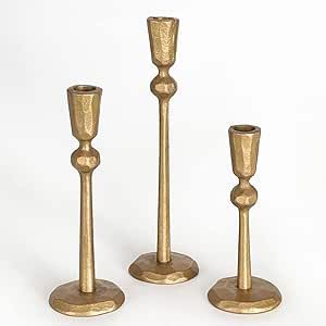 Antique Brass Iron Taper Candle Holder - Set of 3 Decorative Candle Stand, Candlestick Holder for Wedding, Dinning, Party Mantle Bedroom, Classy Christmas Decor, Cast Iron Candle Holder, Wrought Iron Candle Holders, Iron Candle Holders, Wrought Iron Candle, Iron Candle Holder, Taper Candle Holder, Classy Christmas