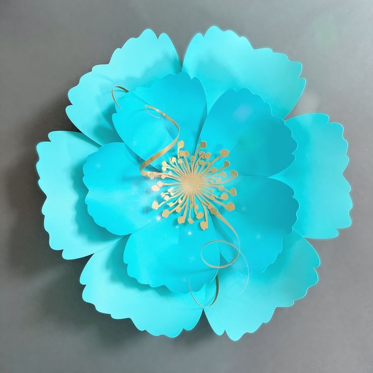 a large blue flower on a gray surface