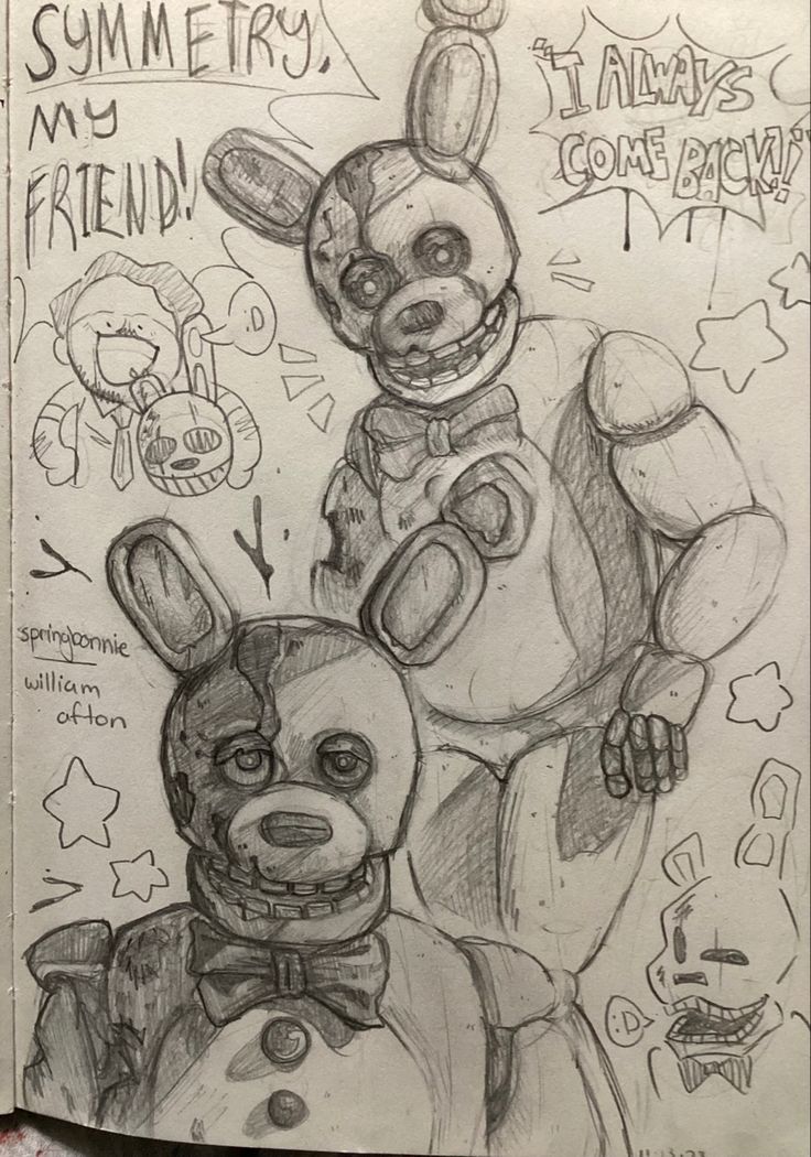 a drawing of a teddy bear and a bunny