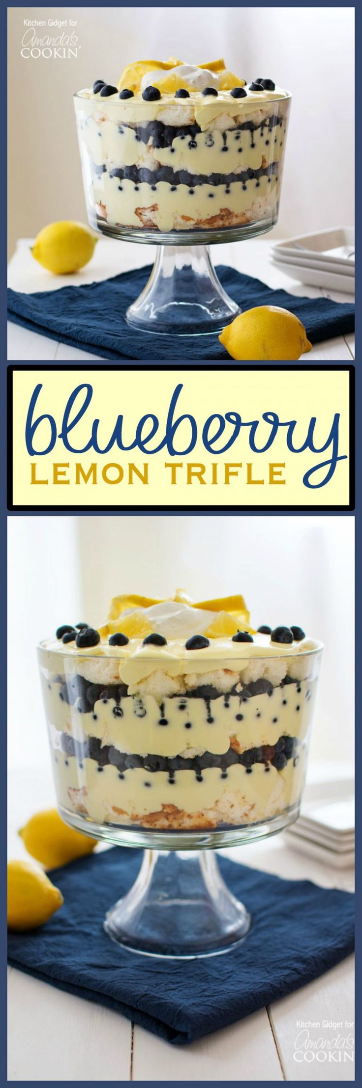 a blueberry lemon trifle is shown on a plate with the title below it