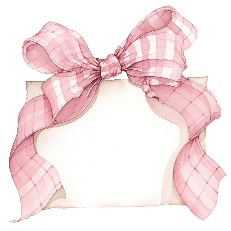 a pink bow tied on top of a piece of paper in front of a white background