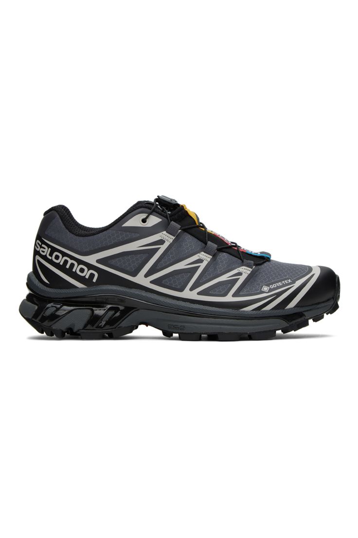 Salomon: Black XT-6 Gore-Tex Sneakers | SSENSE Mens Salomon Shoes, Dynamic Reflective Lace-up Running Shoes, Low-top Running Shoes With Reflective Details For Outdoor, Outdoor Mesh Running Shoes With Reflective Details, Black High-top Sneakers For Jogging With Vibram Sole, Dynamic Sneakers With Reflective Details For Outdoor Activities, Black High-top Sneakers With Vibram Sole For Jogging, Black Running Shoes For Trail Running With Reflective Details, Black Running Shoes With Reflective Details For Trail