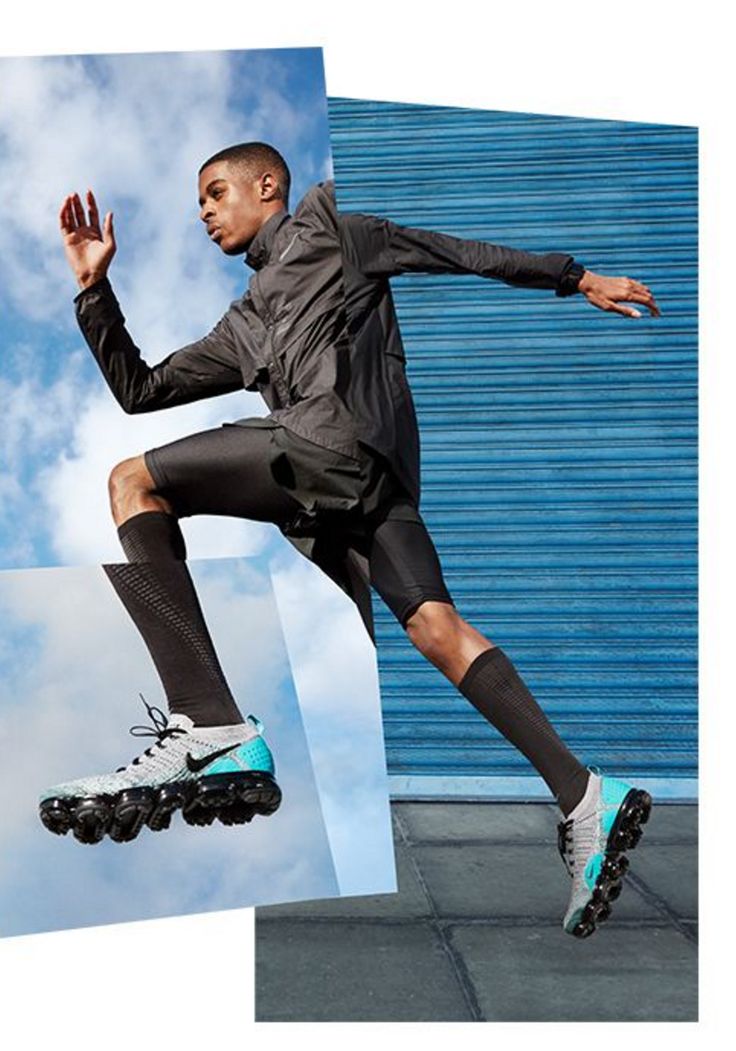 a man jumping in the air while wearing running shoes