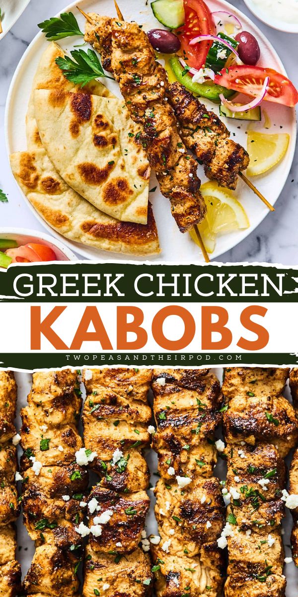 These Greek Chicken Kabobs make a great addition to your summer grilling menu or 4th of July food ideas! This chicken recipe is marinated in yogurt, olive oil, red wine vinegar, lemon, and garlic, then grilled to perfection. It also makes a great Father's Day dinner idea! Greek Yogurt Chicken Skewers, Yogurt Marinated Chicken Kabobs, Greek Bbq Recipes, Mediterranean Chicken Kebab Recipe, Baked Kabobs Oven, Marinade For Kabobs On The Grill, Chicken Kafta Kabob, Greek Chicken Skewers Grilled, 4th Of July Grilling Food