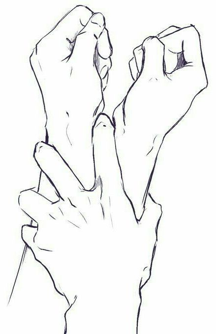 a drawing of two hands holding each other with one hand up and the other in the air