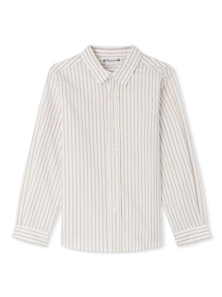 white organic cotton poplin texture stripe print classic collar front button fastening long sleeves buttoned cuffs curved hem Dress With Jean Jacket, Baby Boy Accessories, Dolce And Gabbana Kids, Aesthetic Vibes, Organic Materials, Stella Mccartney Kids, Suits Coats, Boys Shirts, Stripe Print