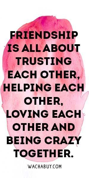 a quote that reads,'friendship is all about trusting each other helping each other loving each other and being crazy together