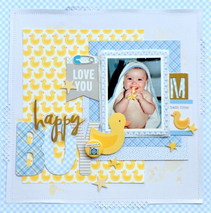 a baby's first birthday card with rubber ducks and ducky paper work on it