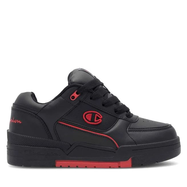 a black and red sneaker with the word champion on it's upper part