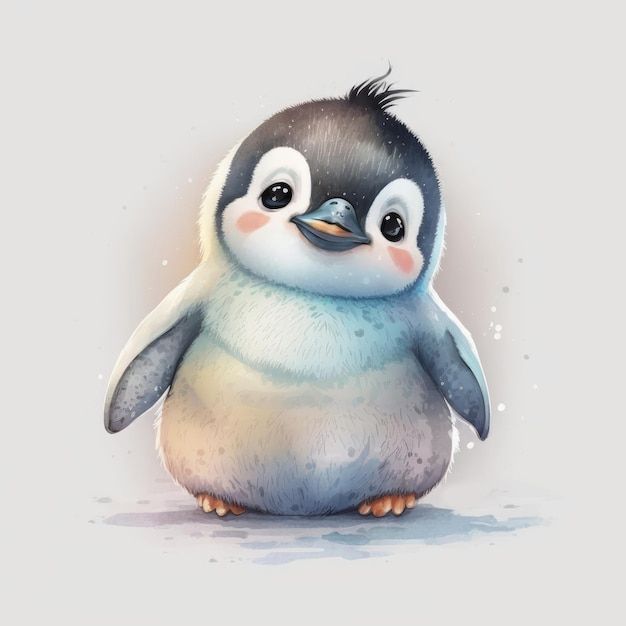 a small penguin is sitting on the ground with its eyes open and it's head turned to the side