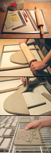 two pictures showing the process of making wooden furniture with woodworking tools and paper on top