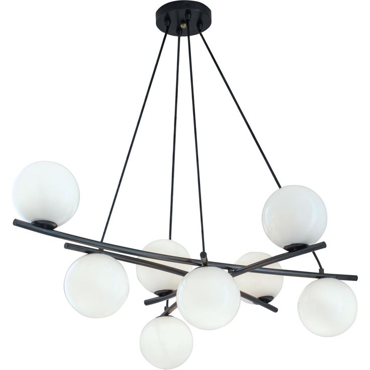 This 8 light Chandelier from the Perch collection by Norwell Lighting will enhance your home with a perfect mix of form and function. The features include a Acid Dipped Black finish applied by experts.   Product Features Include: Brand: Norwell Lighting  Collection: Perch  SKU: 9680-ADB-OP  UPC: 810005106146  Category: Chandelier  Finish: Acid Dipped Black  Glass: Opal  Material: Steel/Glass  Length: 41.25  in.  Width: 41.25  in.  Height: 44.00  in.  Weight: 13.13  lb.  Warranty: 2 Years  Bulbs Chandeliers Lighting, Brass Interior, Glass Globes, Contemporary Chandelier, Basement Bar, Residential Lighting, Chandelier For Sale, Black Pendant Light, Suspension Light