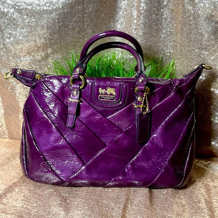 Unique Coach Patent Leather Bag Great Condition Will Consider Reasonable Offers Luxury Purple Shoulder Bag With Detachable Strap, Luxury Purple Bag With Top Carry Handle, Luxury Purple Shoulder Bag With Removable Pouch, Luxury Purple Shoulder Bag With Top Carry Handle, Luxury Purple Shoulder Bag With Adjustable Strap, Luxury Purple Shoulder Bag With Top Handle, Luxury Purple Shoulder Bag With Detachable Handle, Luxury Purple Bags For Everyday Use, Luxury Everyday Purple Bags