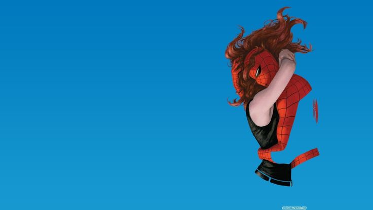 a drawing of a spider - man flying through the air with her hair blowing in the wind