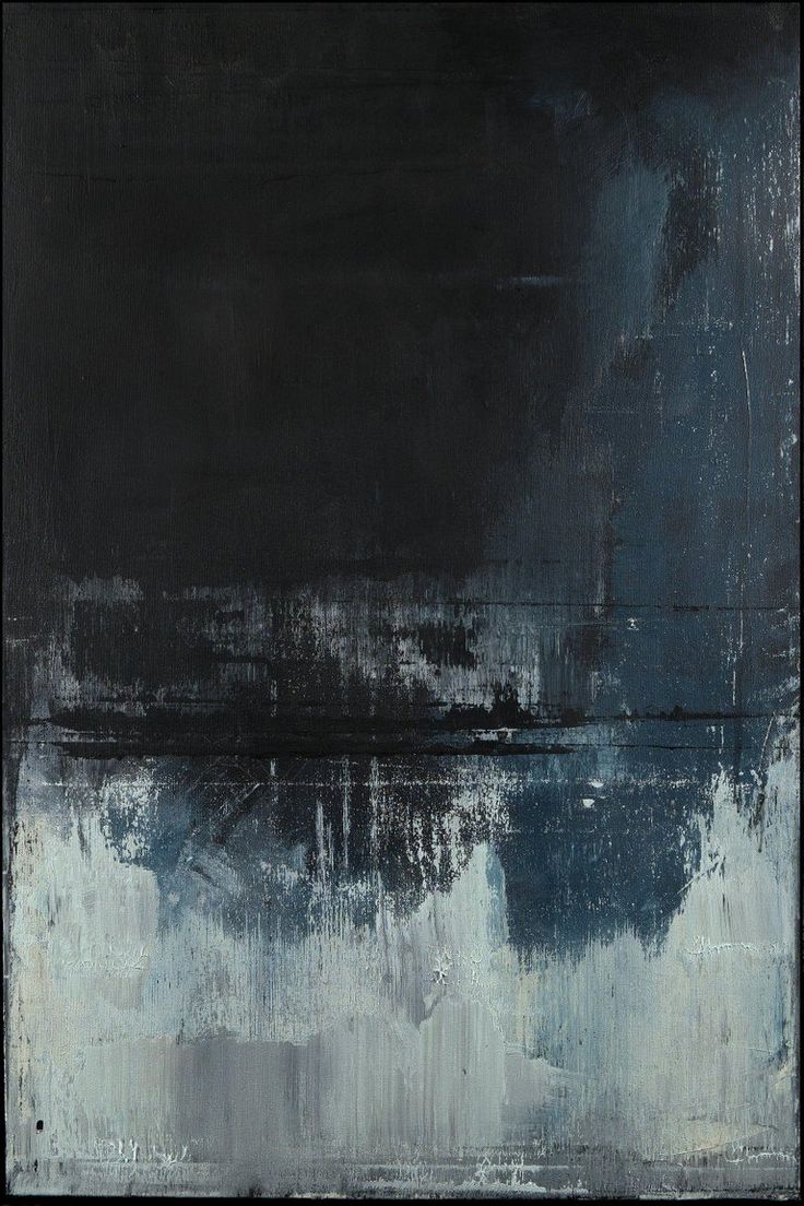 an abstract painting with black and white colors on the bottom, dark blue above it