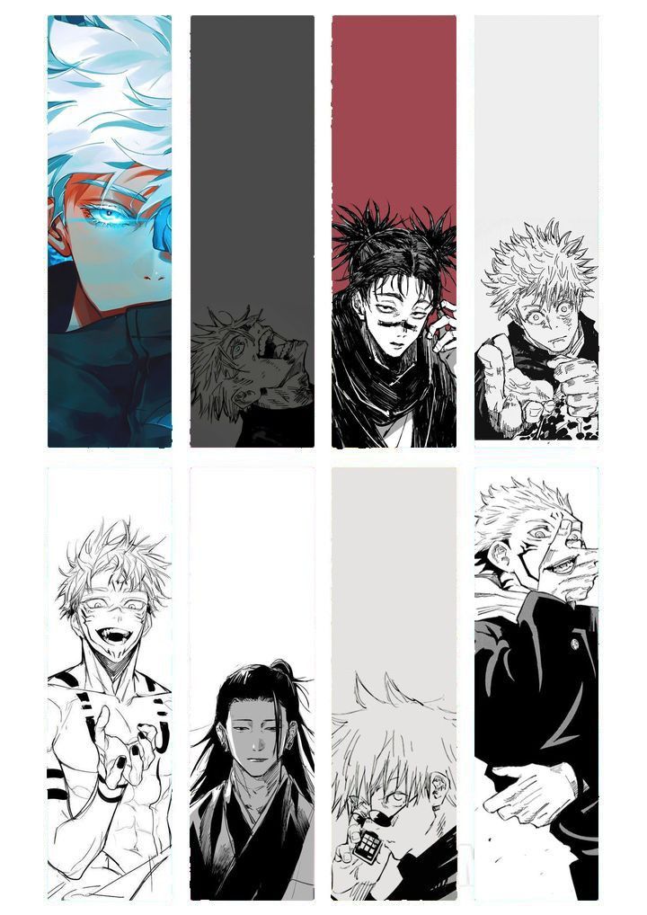 some anime characters with different hair colors and hairstyles, all in black and white