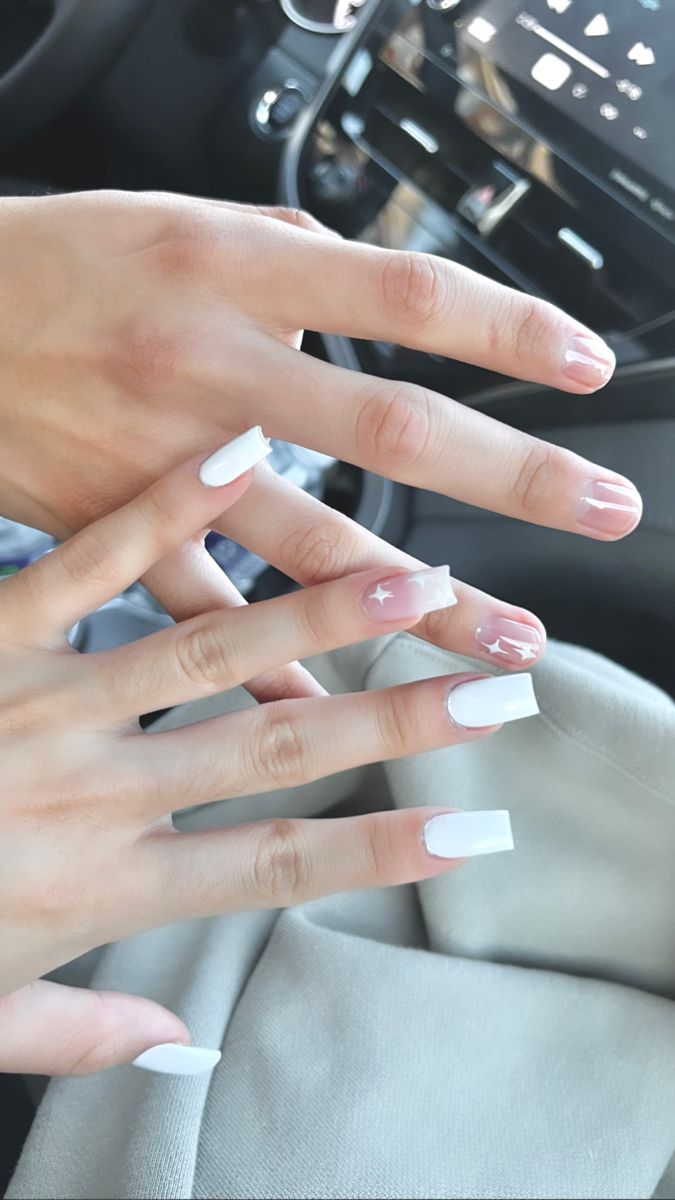 boyfriend nails couple nails white cute sparkle acrylics Nails For Boyfriend Ideas, Matching Acrylic Nails With Boyfriend, Match Couple Nails, Fem And Stud Matching Nails, Couple Nails Aesthetic, Matching Nails Gf And Bf, Male And Female Matching Nails, Matching Nails Girlfriends, Gf Bf Nails