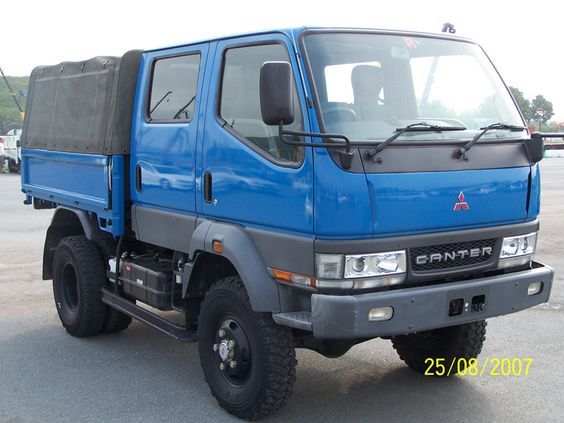 a blue truck parked in a parking lot