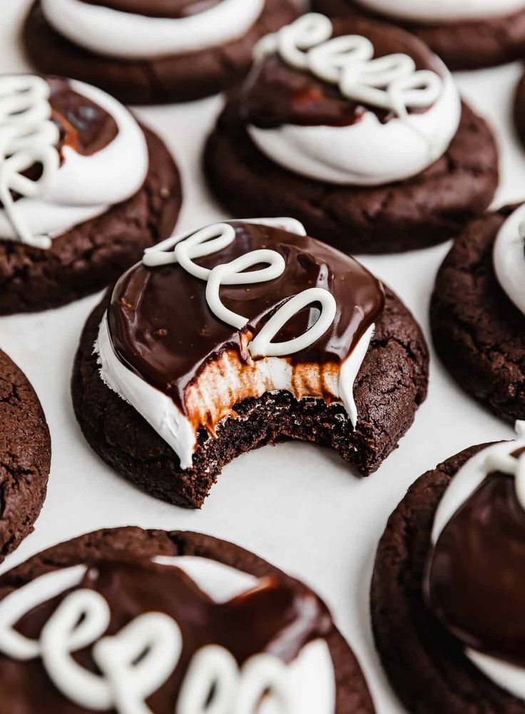 chocolate mallow cupcake cookies with white frosting