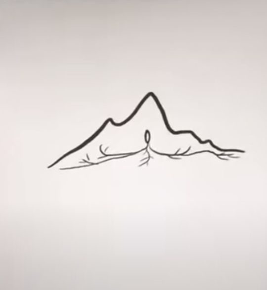 a black and white drawing of a mountain