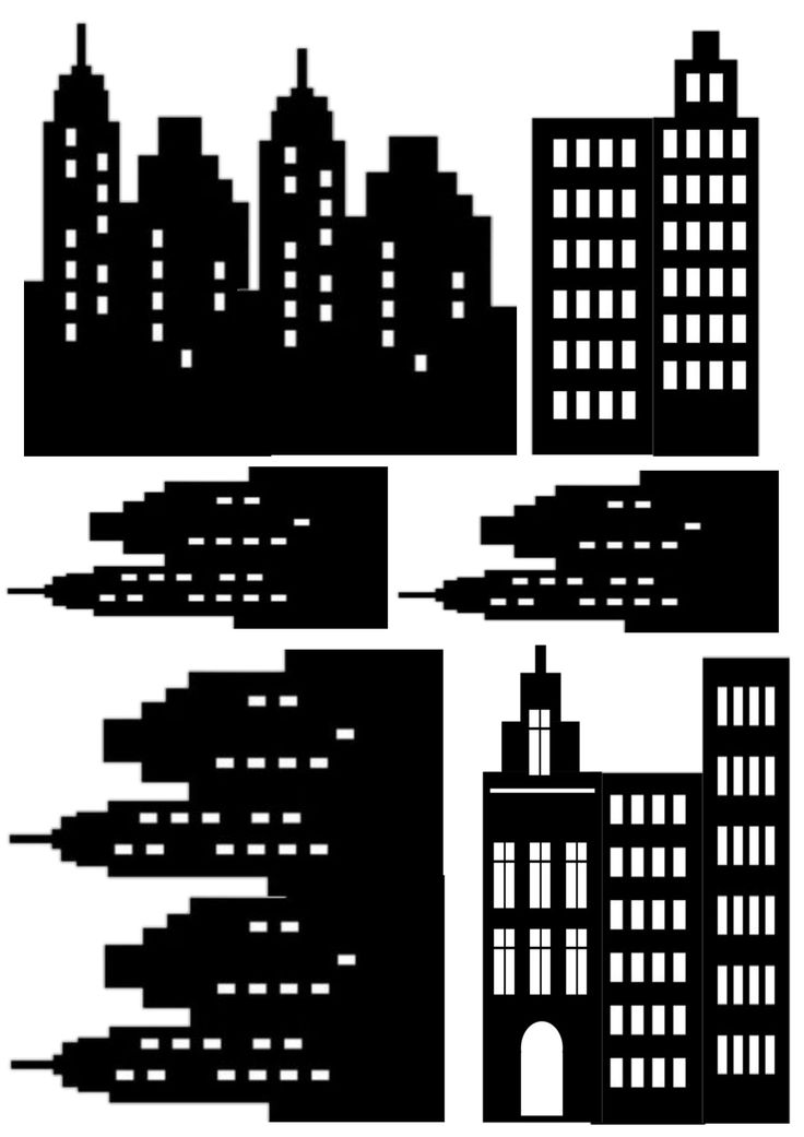 black and white silhouettes of city buildings