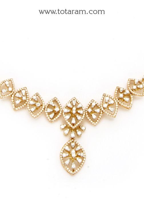 18 Karat Rose Gold Polish Diamond Necklace 
   - 235-DN327 - in 24.750 Grams for USD $3886.53. 
Made in India by Totaram Jewelers Online this product is in Gold - 18 Karat Gold  & is an excellent gift for Adult - Women. Ships fully insured with secured guaranteed delivery for free with your order over $250 from New Jersey USA & comes with 30 days exchange policy. Rose Gold Diamond Necklace For Celebration, Rose Gold Diamond Jewelry For Celebration, Delicate Rose Cut Diamond Jewelry For Formal Occasions, Delicate Formal Jewelry With Rose Cut Diamonds, Traditional Rose Gold Necklaces For Anniversary, Traditional Rose Gold Necklace For Anniversary, Fine Jewelry In Rose Gold For Celebration, Elegant Yellow Gold Diamond Necklace For Celebration, Fine Jewelry Rose Gold Jewelry For Celebration