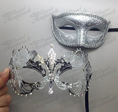 His & Her Couple Masquerade Mask, Silver Mask for Him, Extravagant for Her Medieval Masquerade, Masquerade Mask Silver, Black 3 Piece Suit, Masquerade Mask Party, Masquerade Cakes, Couples Masquerade Masks, Gold Masquerade Mask, Black Masquerade Mask, Lace Masquerade Masks