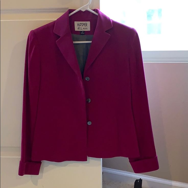 Gorgeous Deep Magenta Blazer. New With Tags. 3 Button. Buttons Are Iridescent Fossil Shell. Cuff Sleeves. Petite. Elegant Purple Blazer With Button Closure, Purple Formal Blazer With Button Closure, Formal Purple Blazer With Buttons, Formal Purple Blazer, Purple Buttoned Blazer For Office, Purple Office Blazer With Buttons, Purple Workwear Blazer With Button Closure, Purple Blazer For Work, Spring Purple Business Outerwear