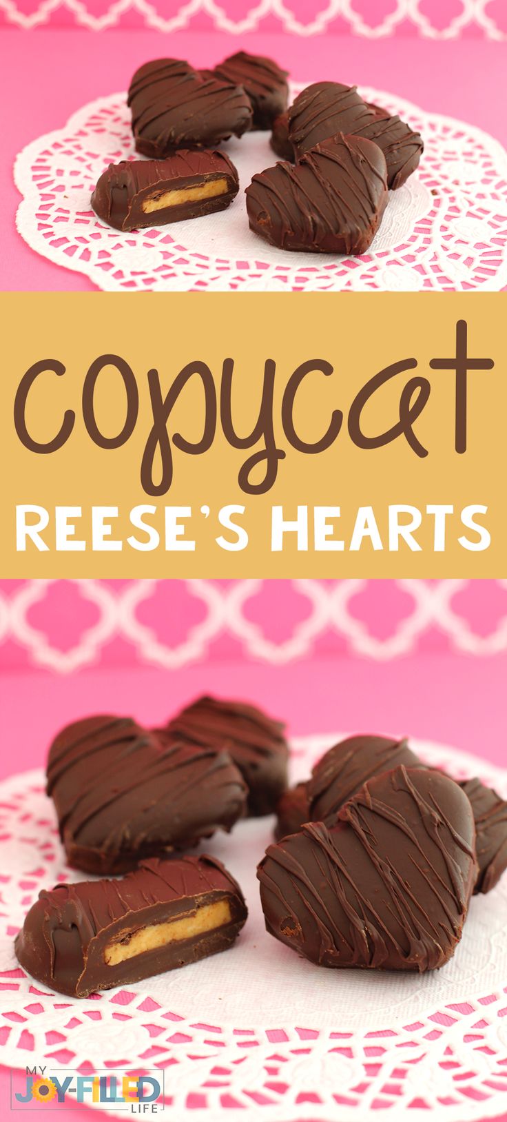 chocolate heart shaped desserts on a plate with the words copycoct reese's hearts