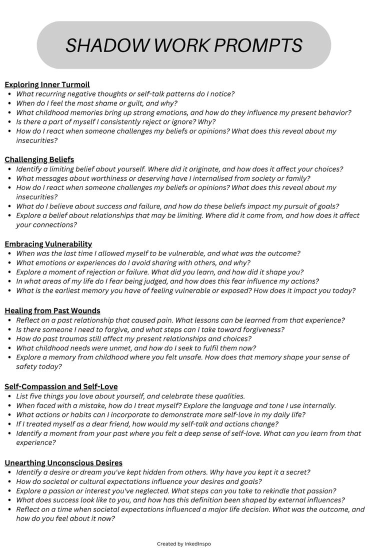 Embark on your journey of growth with this Shadow Work Journal. Explore the hidden aspects of your psyche, guided by 50 insightful prompts and exercises. Start your Shadow work now and start your journey of self-discovery, healing, and personal growth. Shadow Healing Prompts, Journal Writing Prompts Shadow Work, Shadow Work Personality, Guided Shadow Work, Career Shadow Work, Guided Journaling Prompts, Shadow Work Emotions, Starting A Shadow Work Journal, Spiritual Shadow Work Prompts