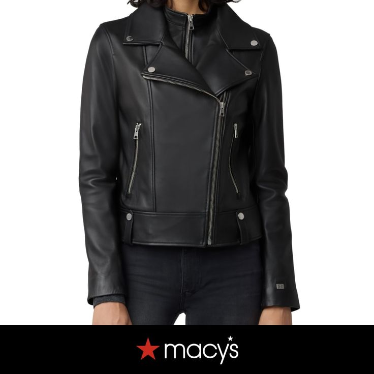 in stock Designer Leather Biker Jacket For Spring, Designer Leather Spring Outerwear, Designer Leather Outerwear For Spring, Luxury Leather Biker Jacket For Fall, Designer Black Biker Jacket For Fall, Designer Black Leather Jacket For Fall, Luxury Black Biker Jacket For Fall, Sleek Leather Biker Jacket For Winter, Luxury Leather Biker Jacket For Spring