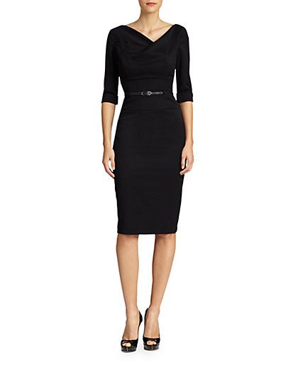 Sleeve Silhouette, Three Quarter Sleeve Dresses, Draped Neckline, Black Halo, Jackie O, Long Puff Sleeves, Long Sleeve Midi, Work Attire, Signature Design