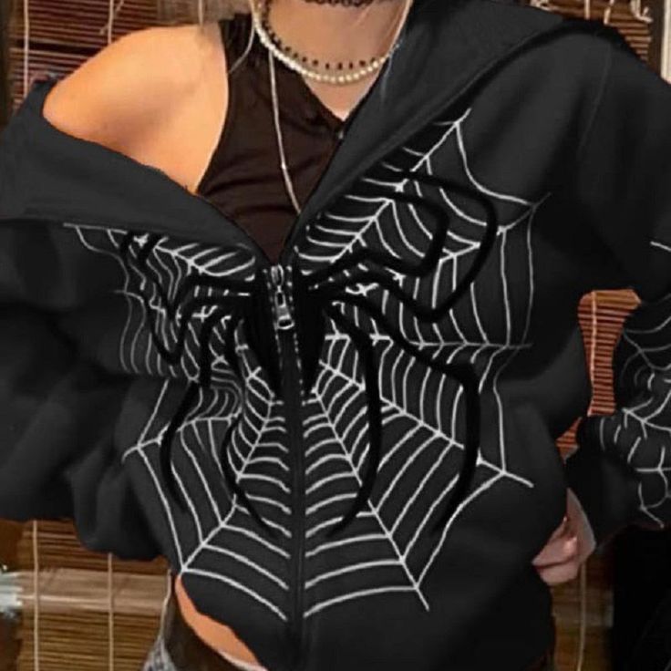 Excited to share the latest addition to my shop: Hoodie Dark Spider Web Printed Goth Black Hoodie Sweatshirt Zipper Bussin Food, Harajuku Punk, Couple Jacket, Hip Hop Sweatshirts, Style Gothic, Loose Hoodie, Streetwear Hoodie, Oversized Streetwear, Nice Outfits