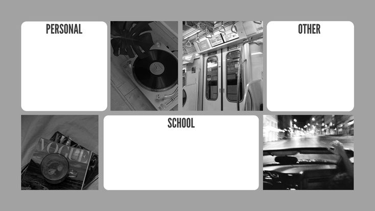 black and white photograph of various items in a room with the words school written on it