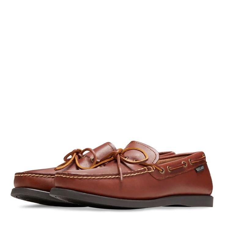 Men's Camp Moc Slip Ons - Yarmouth – Eastland Leather Plain Toe Outdoor Loafers, Leather Plain Toe Loafers For Outdoor, Outdoor Slip-on Loafers With Leather Footbed, Leather Slip-on Loafers For Outdoor, Brown Loafers With Stitched Sole For Boating, Outdoor Leather Loafers With Stitched Sole, Leather Loafers With Rubber Sole For Outdoor, Outdoor Moc Toe Slip-ons With Rubber Sole, Leather Moc Toe Loafers For Boating