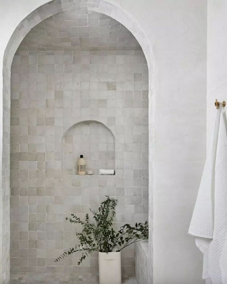 a bath room with a toilet and a plant