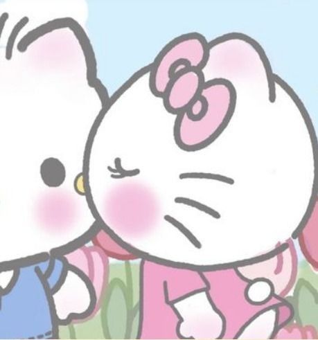 an image of a hello kitty kissing another hello kitty