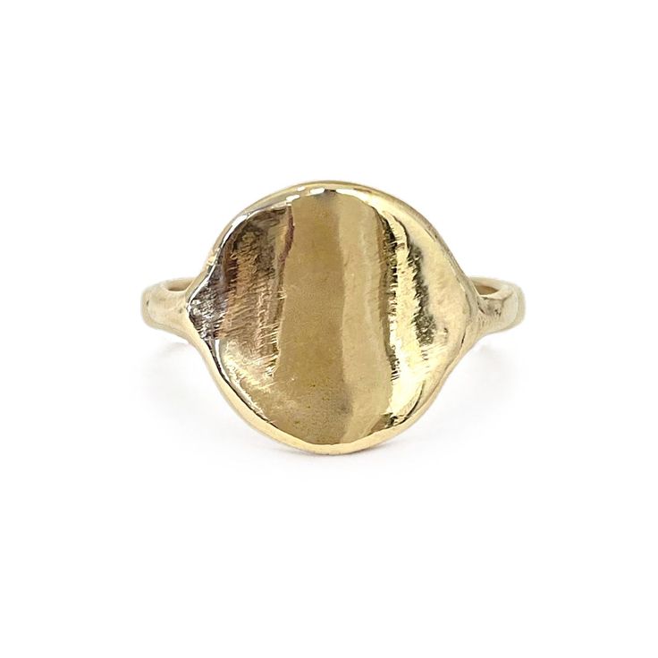 An interpretation of the classic signet ring. Simple and feminine with a fluid feel. Inspired by the artist Georgia O'Keeffe. DETAILS hand cast 14k yellow, white, or rose gold (please select your metal) ½ inch face Please note all sizes in 14k gold are MADE TO ORDER and take 4 weeks to ship. Hand Forged Oval Signet Ring, Hand Forged Elegant Oval Signet Ring, Elegant Hand Forged Oval Signet Ring, Elegant Hand Forged Open Signet Ring, Elegant Oval Hand Forged Signet Ring, Hand Forged 14k Gold Open Signet Ring, 14k Gold Hand Forged Open Signet Ring, Minimalist Hammered Rings For Formal Occasions, Minimalist Curved Jewelry With Polished Finish