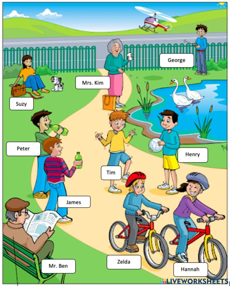 an english worksheet with pictures of people in the park