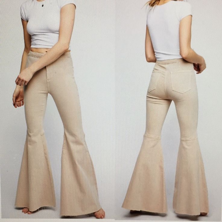 Nwot Free People ‘Just Float On’ Khaki Colored Pants. Has Super Flare Bottoms, Raw Hems, And Some Stretch! 32” Inseam 18.5” Leg Opening Mid-rise Beige Wide Leg Pants For Spring, Fitted Wide Leg Cotton Pants For Fall, Fitted Cotton Wide Leg Pants For Fall, High Rise Fitted Beige Pants, High Rise Beige Bottoms For Spring, Fitted High Rise Wide Leg Pants For Fall, Fitted Beige Bottoms For Fall, Fitted Beige Bottoms For Spring, Beige Fitted Wide Leg Pants For Fall