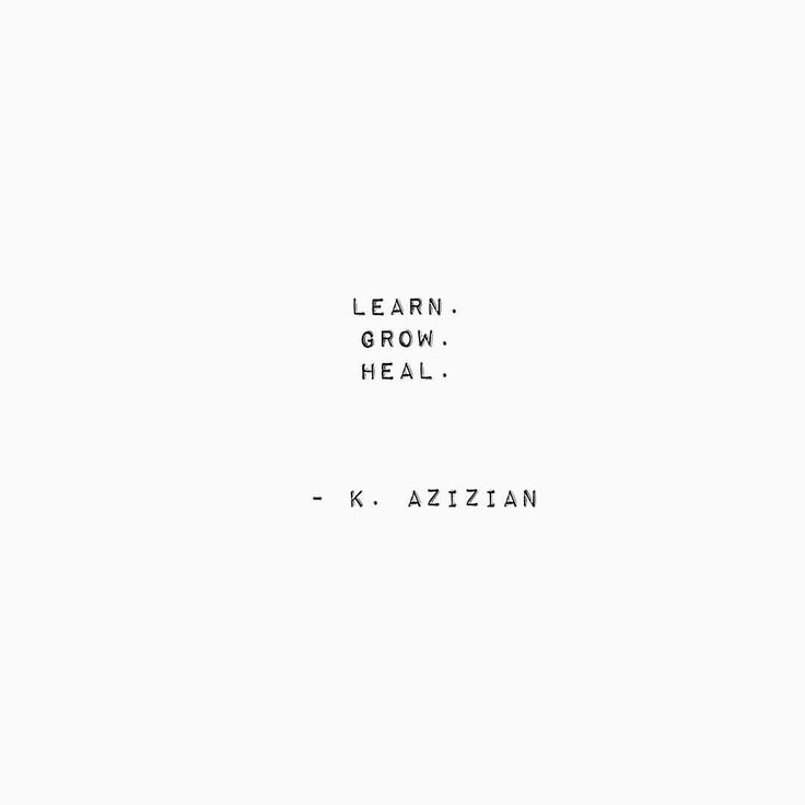 the words learn, grow, heal are written in black and white on a plain background