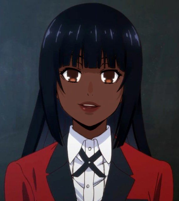 an anime character with long black hair wearing a red jacket and white shirt, looking at the camera