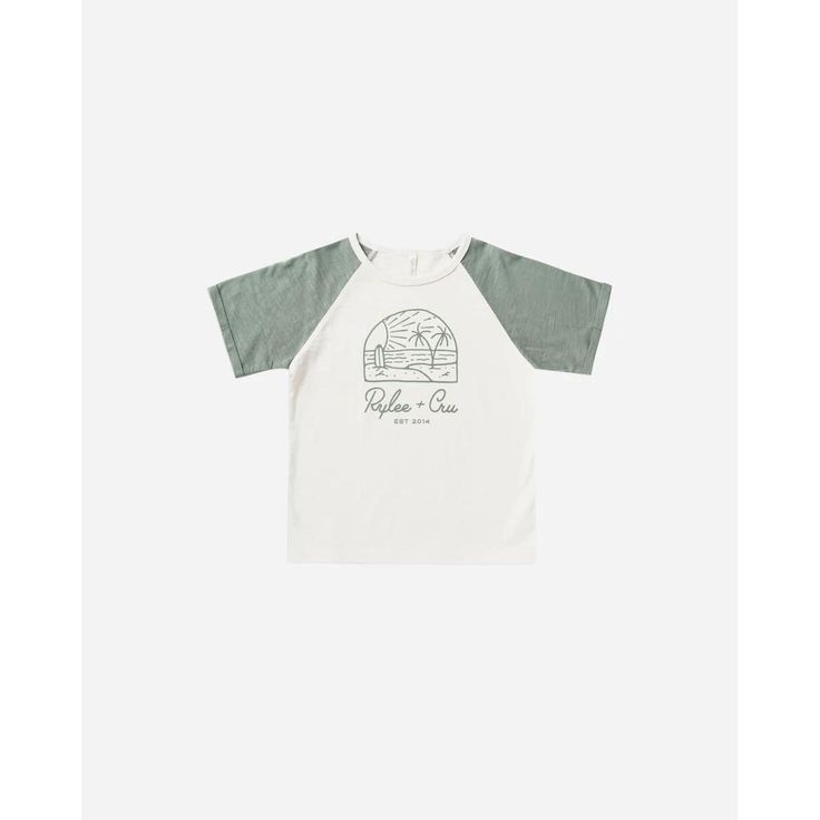 Super soft, relaxed fit raglan tee so he can play in style. Featuring our 'beachy' graphic on ivory and aqua. Machine wash cold. Tumble dry low. Made of 100% cotton Sporty Raglan Sleeve Summer Tops, Soft-washed White T-shirt For Beach, Summer Raglan Sleeve Top With Letter Print, Summer Raglan Sleeve T-shirt With Graphic Print, Summer Graphic Print Raglan Sleeve T-shirt, Summer Graphic Tee With Raglan Sleeves, White T-shirt For Summer Outdoor Activities, White Raglan Sleeve T-shirt With Letter Print, White Raglan Sleeve Top With Graphic Print