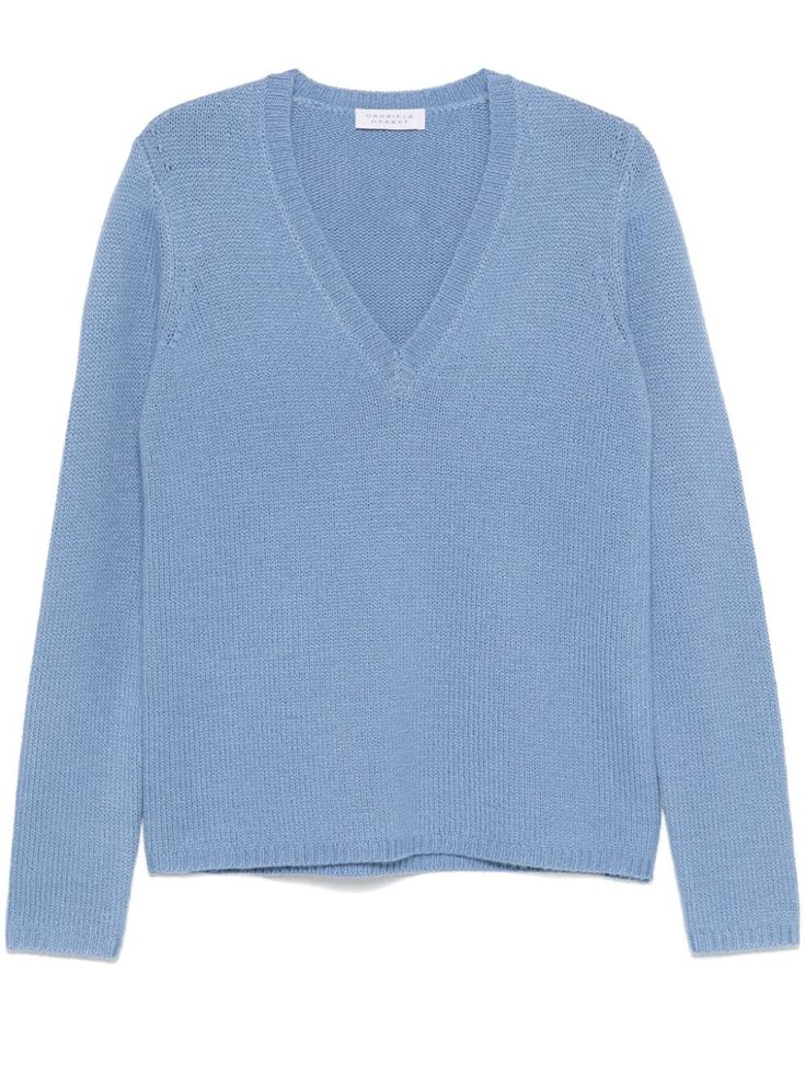 periwinkle blue cashmere marl knit V-neck long sleeves ribbed cuffs and hem straight hem Blue Vneck Sweater, Fall Winter Fashion Trends, Gabriela Hearst, Yoko London, Wardrobe Edit, Periwinkle Blue, Exclusive Fashion, Lady Dior, Fashion Styles