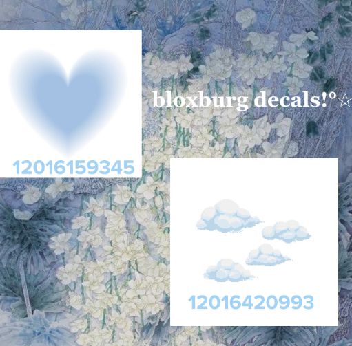 two pictures with white flowers in the middle and blue hearts above them, both on top of each other