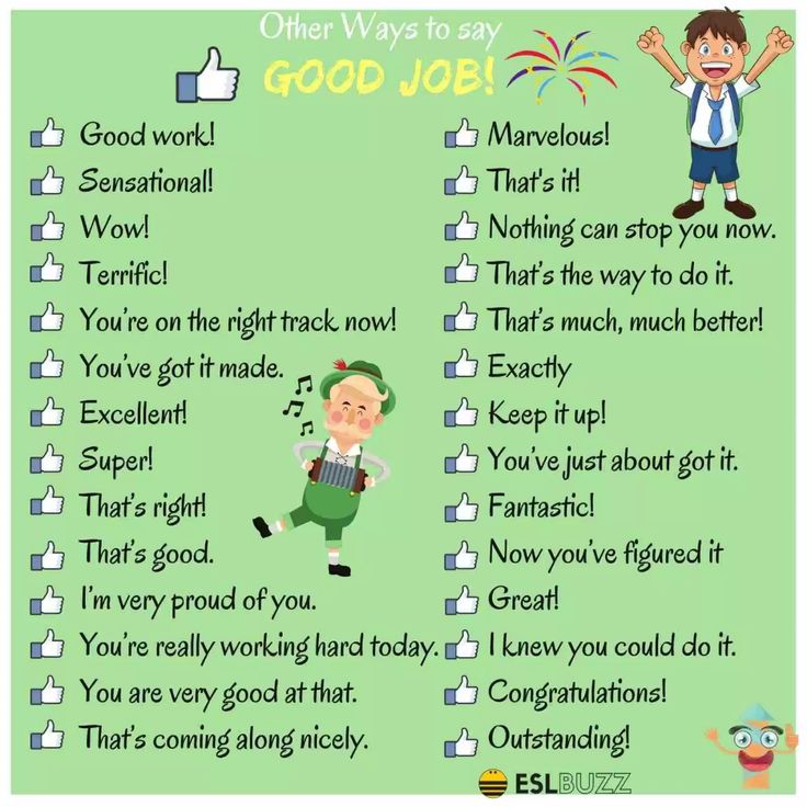 a green poster with an image of a man in overalls and the words'other ways to say good job '