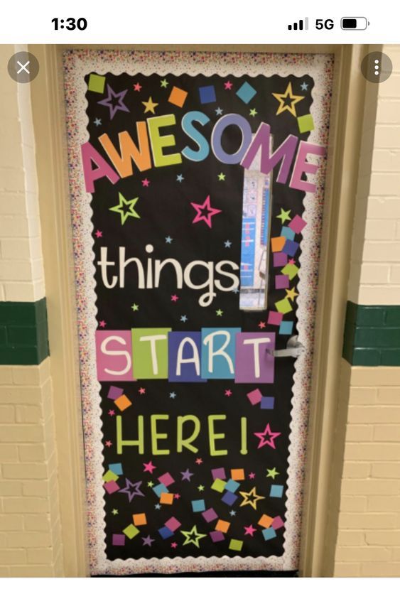 a door decorated with the words awesome things to start here